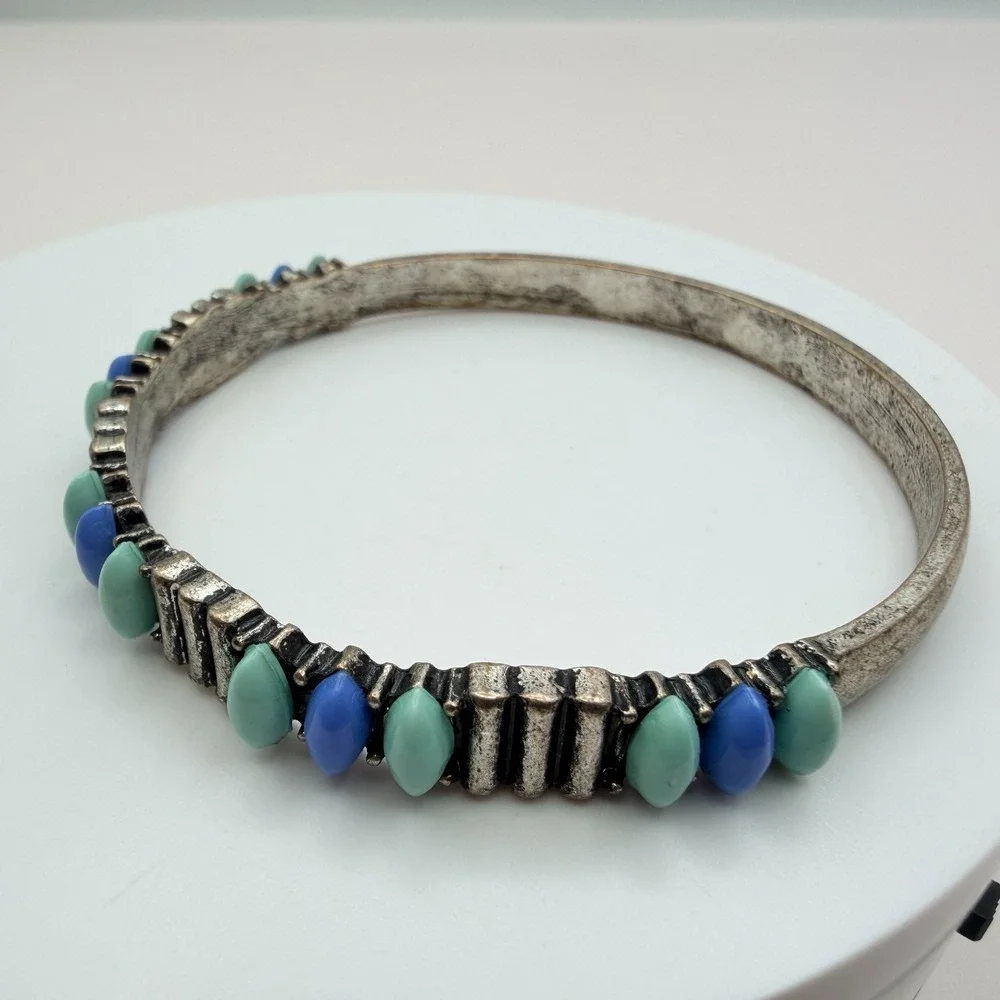 Vintage Y2K Silver Tone‎ Beaded Bangle Bracelet Boho Women's Classic Jewelry